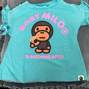 A Bathing Ape Baby Milo Turquoise Tee with Pink Logo